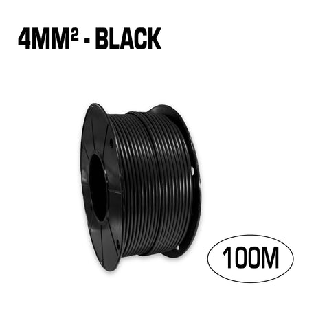 Single core 4mm² black flexible electrical wire cable, 100 metres.