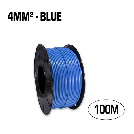 Single core 4mm² blue flexible electrical wire cable, 100 metres.