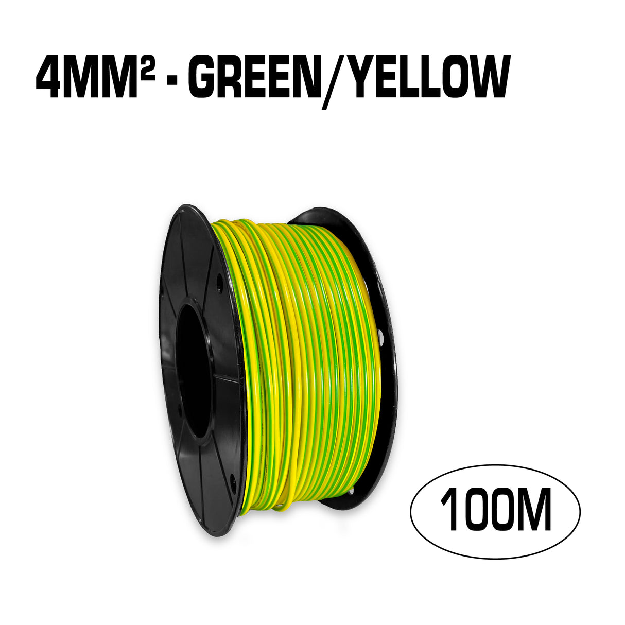 Single core 4mm² green and yellow flexible electrical wire cable, 100 metres.