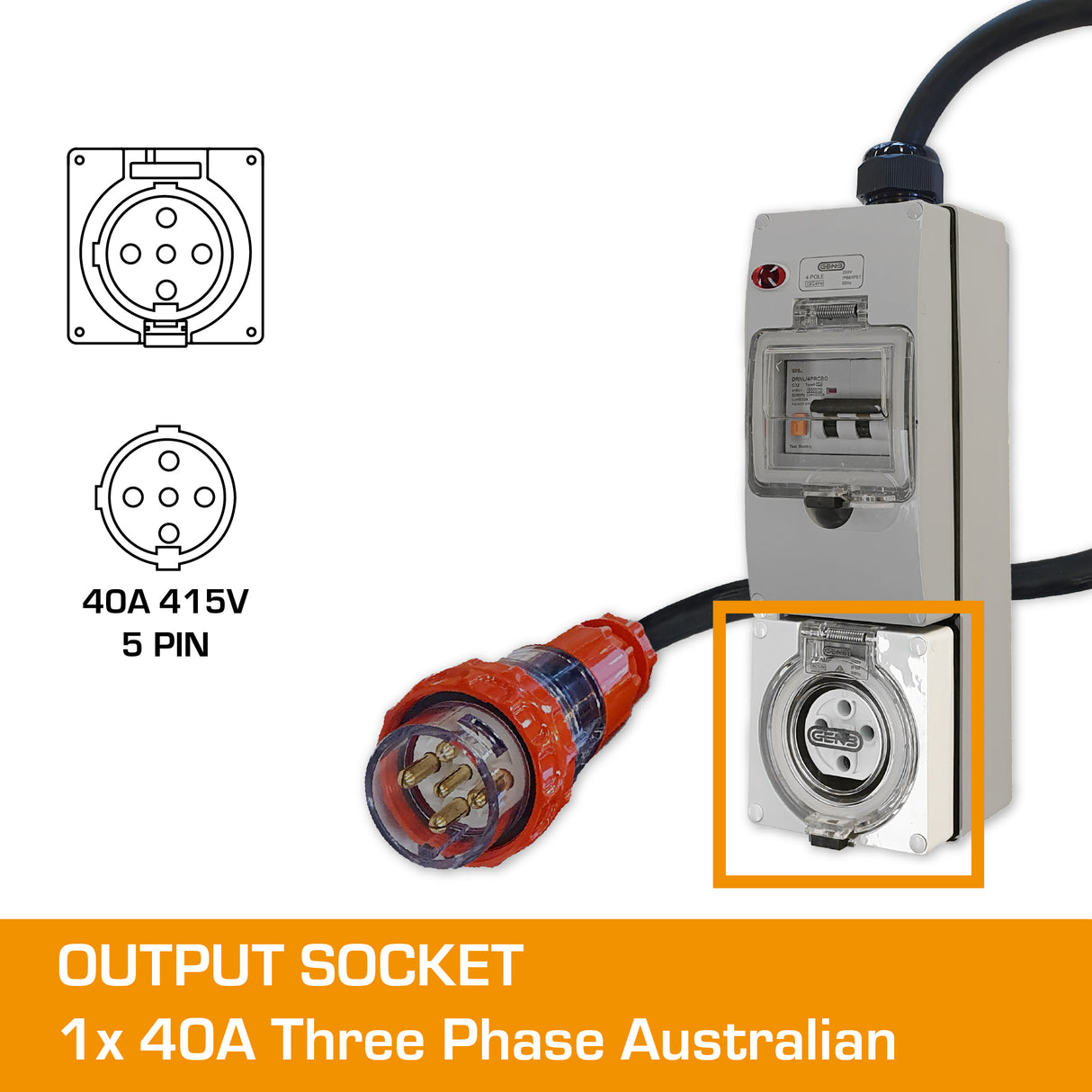 3 Phase Adaptor - 50A to 40A with RCBO