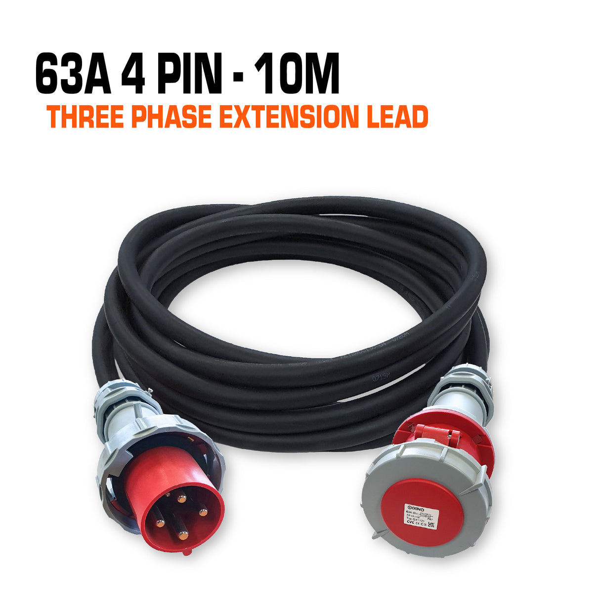 63 Amp 3 Phase Ceeform Extension Lead 4 Pin - 10M