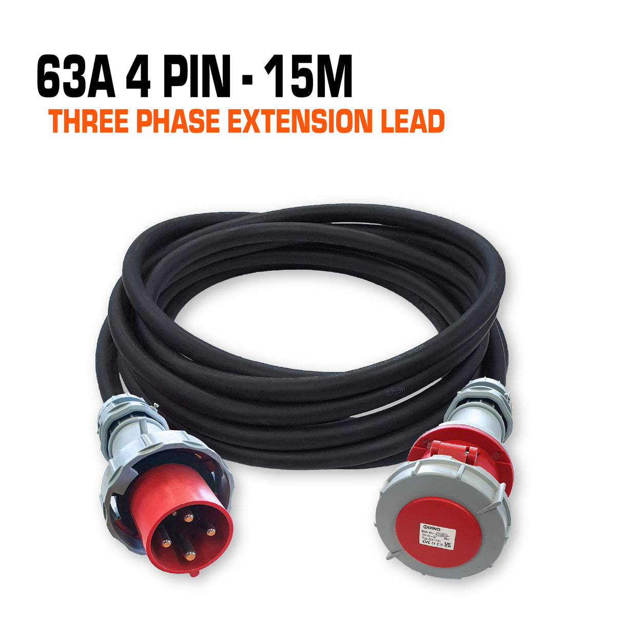 63 Amp 3 Phase Ceeform Extension Lead 4 Pin - 15M