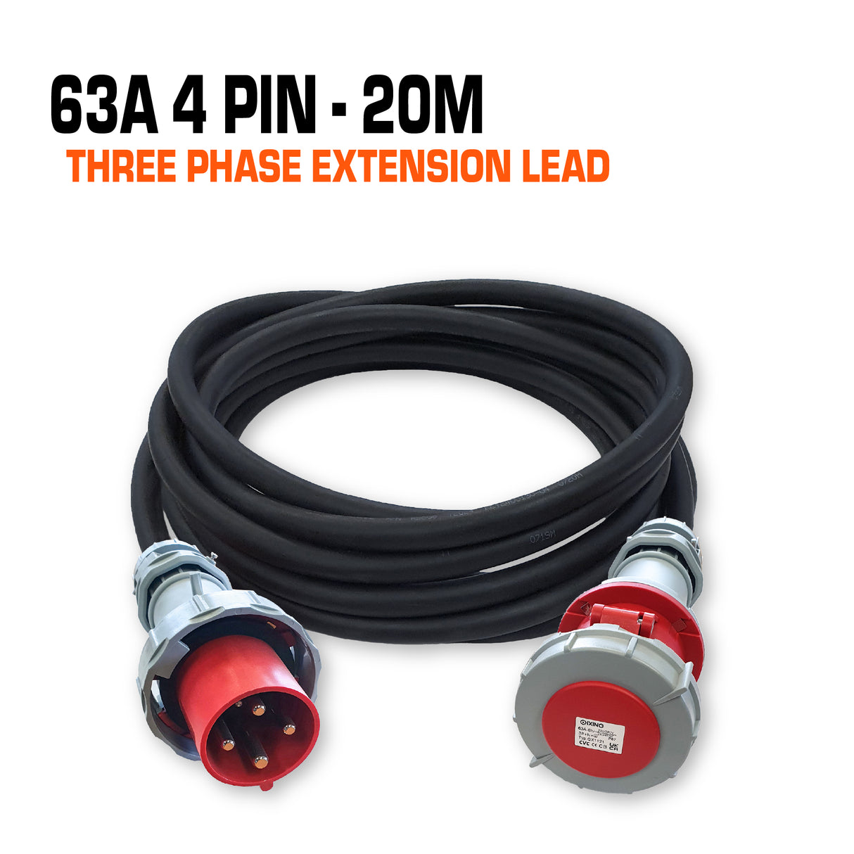 63 Amp 3 Phase Ceeform Extension Lead 4 Pin - 20M