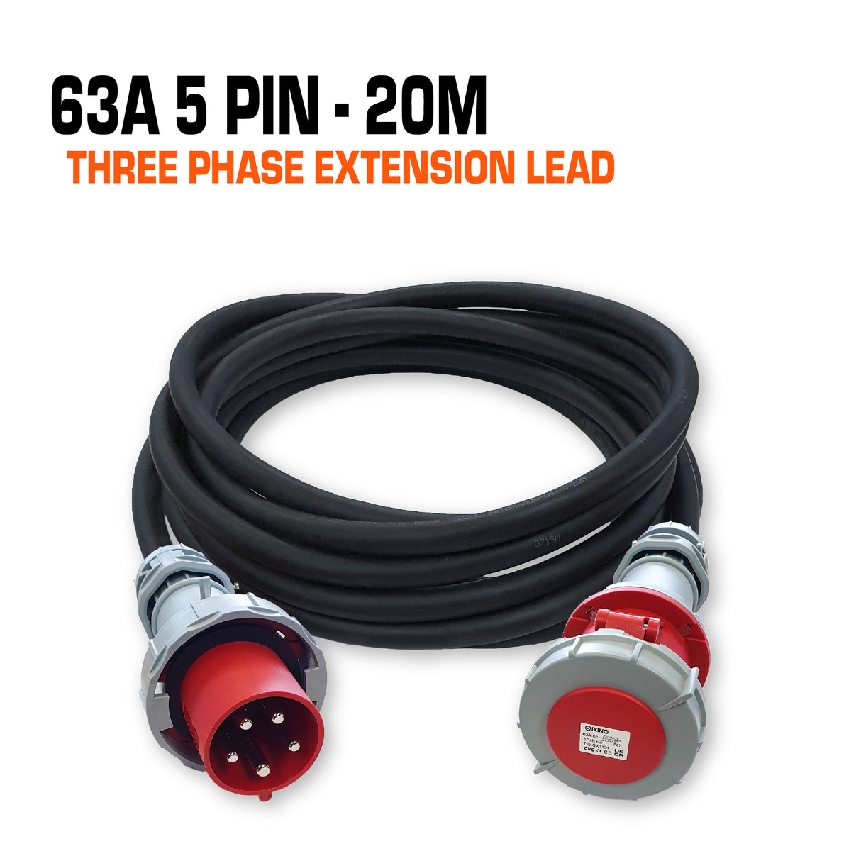 63 Amp 3 Phase Ceeform Extension Lead 5 Pin - 20M