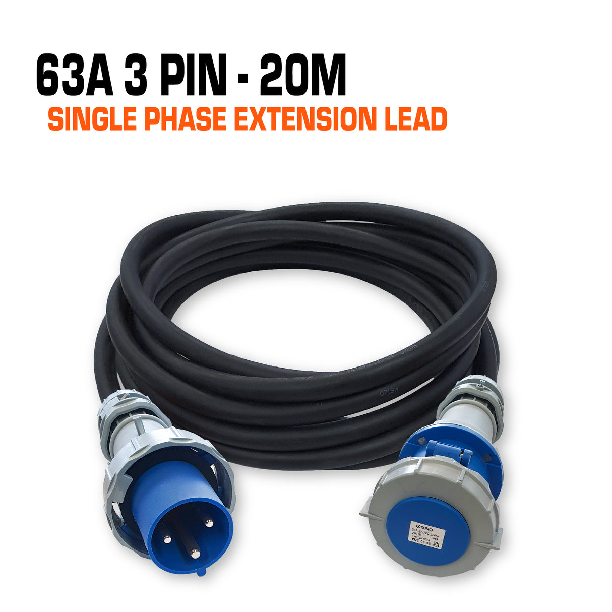 63 Amp Single Phase Ceeform Extension Lead - 20M