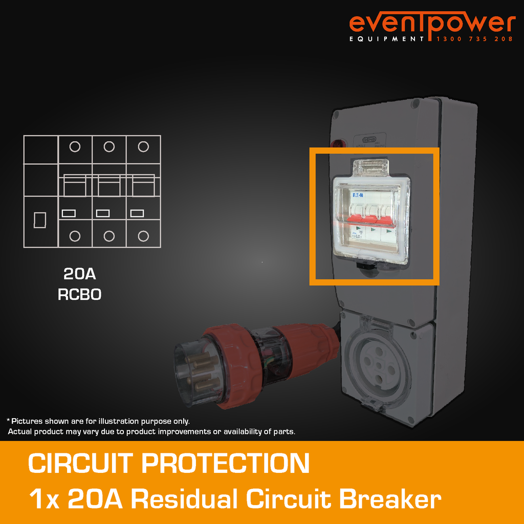 Adaptor 32A 3 phase to 20A three phase outlet w/ RCBO EVENTPOWER EQUIPMENT