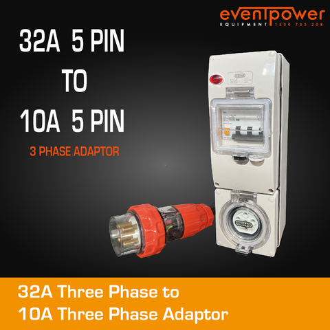 Adaptor 32A 3 phase to 10A three phase outlet w/ RCBO