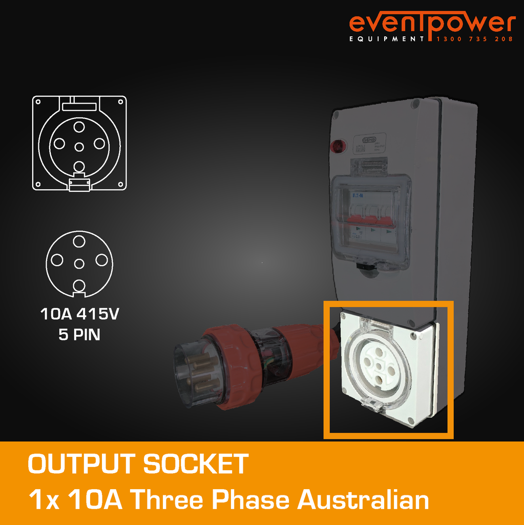 Adaptor 32A 3 phase to 10A three phase outlet w/ RCBO EVENTPOWER EQUIPMENT