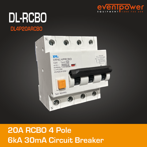 20A RCBO 4 Pole Circuit Breaker 6kA 30mA compact DL