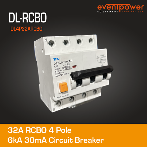 32A RCBO 4 Pole Circuit Breaker 6kA 30mA compact DL