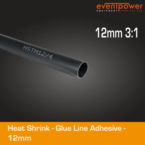Glued line Adhesive Heatshrink - 12mm 3:1 Black 1m