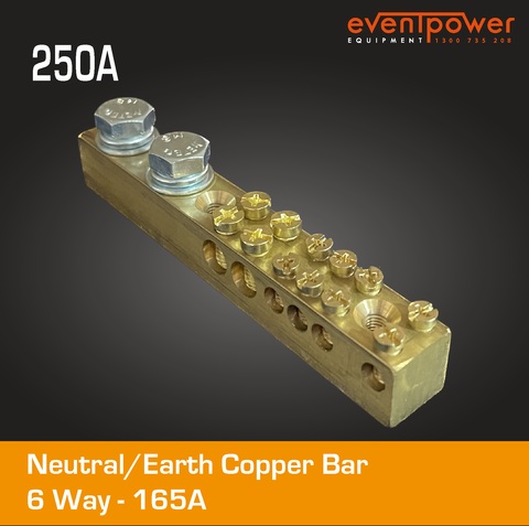6 Way Neutral/Earth Copper Bar 250A