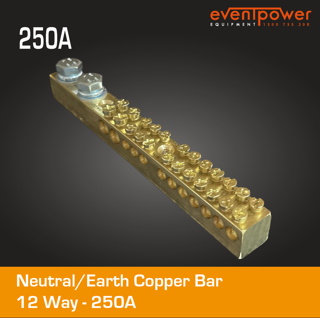 12 Way Neutral/Earth Copper bar 250A – EVENTPOWER EQUIPMENT