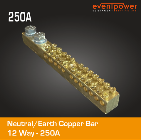 12 Way Neutral/Earth Copper bar 250A