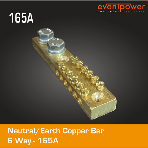 6 Way Neutral/Earth Copper bar 165A