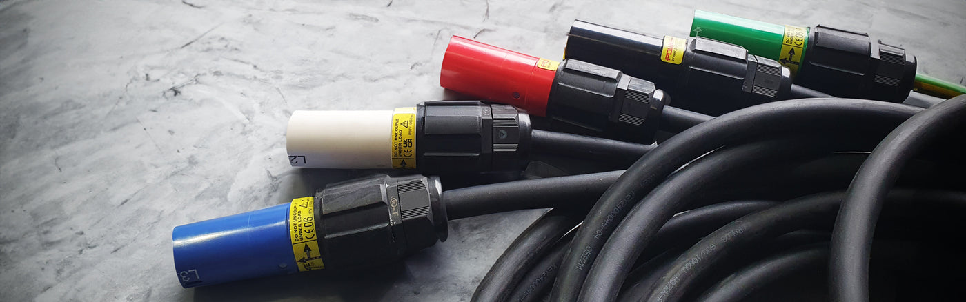 Powersafe powerlock connectors set with red, white, blue, black, and green connected to cable.