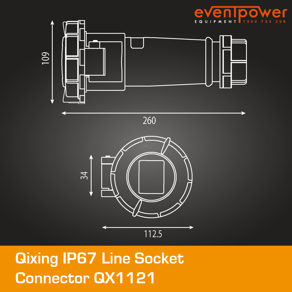 Qixing IP67 Line Socket- 63A 5 PIN QX1121 – EVENTPOWER EQUIPMENT