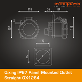 Qixing IP67 Panel Outlet Straight - 63A 3 Pin QX1264