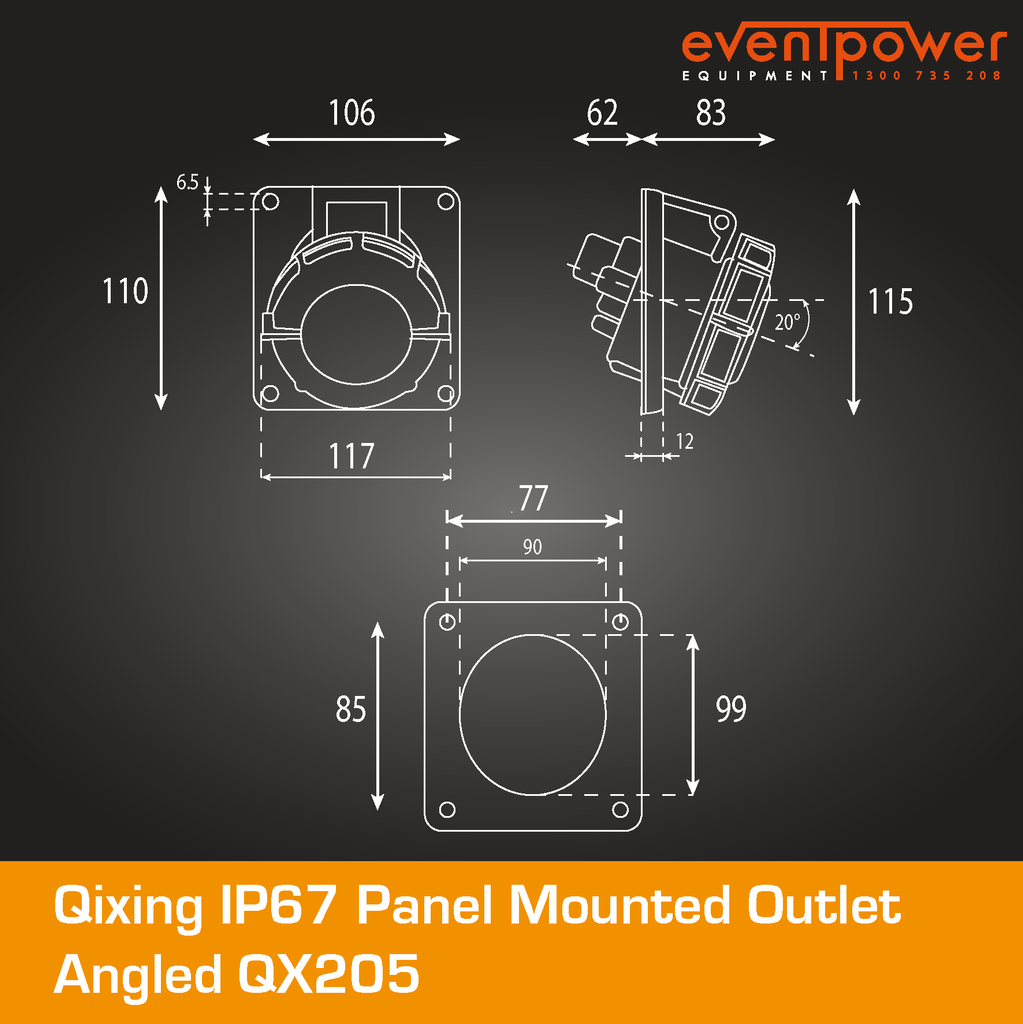 Qixing IP67 Panel Outlet Angled - 63A 4 Pin QX205 – EVENTPOWER EQUIPMENT