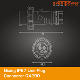 QIXING IP67 Line Plug - 32A 3 PIN QX290
