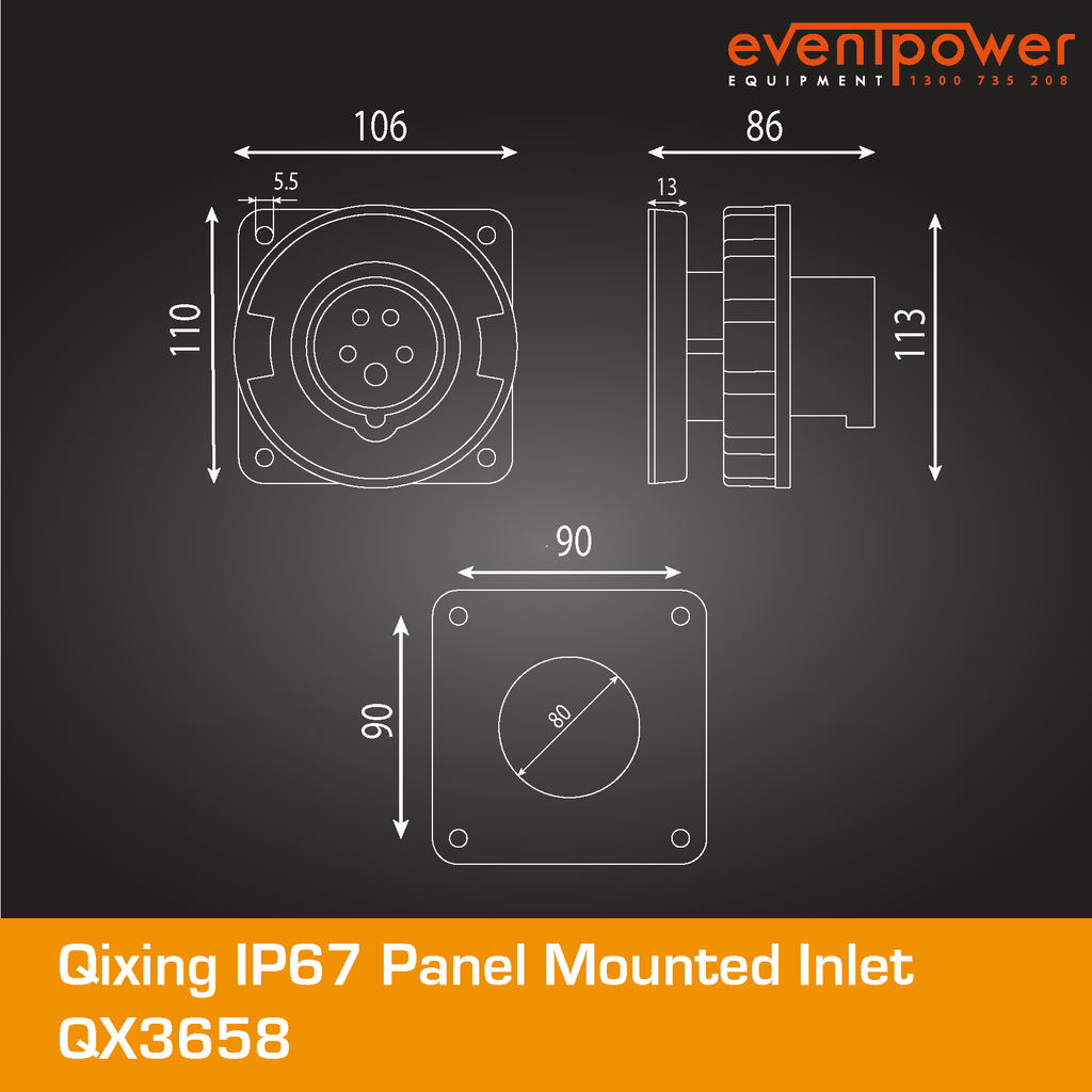 Qixing IP67 Panel Mounted Inlet - 63A 5 Pin QX3658 – EVENTPOWER EQUIPMENT