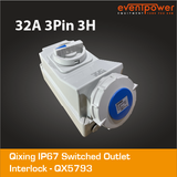 32A 3Pin Cee form IP67 Switched socket interlock 230V QX5793