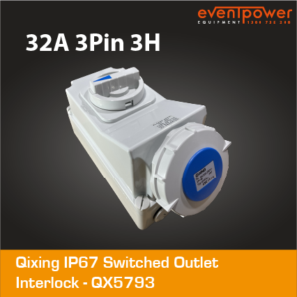 32A 3Pin Cee form IP67 Switched socket interlock 230V QX