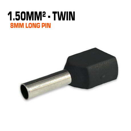 Twin black 1.5mm² bootlace with a 8mm ferrule.