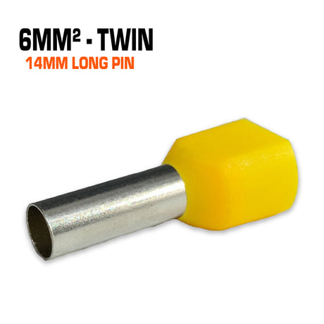 Twin yellow 6mm² bootlace with a 14mm ferrule.