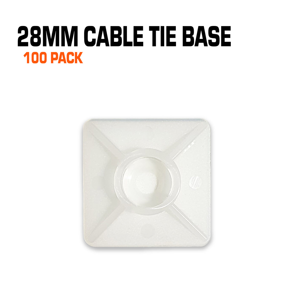 White cable tie base 28mm 100 pack.