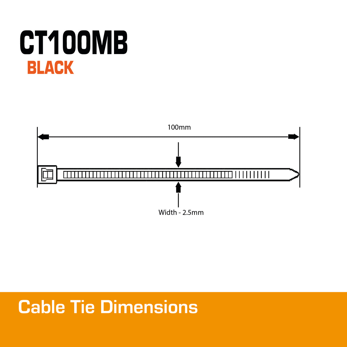 2.5mm Black Cable Tie 100mm 100pk