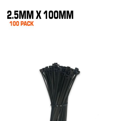 Black cables ties 2.5mm wide 100mm long 100 pack.