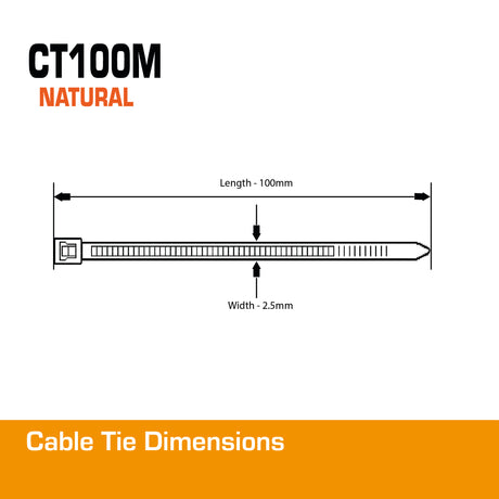 2.5mm Natural Cable Tie 100mm 100pk