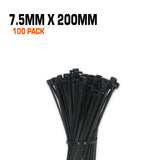 Black cables ties 7.5mm wide 200mm long 100 pack.