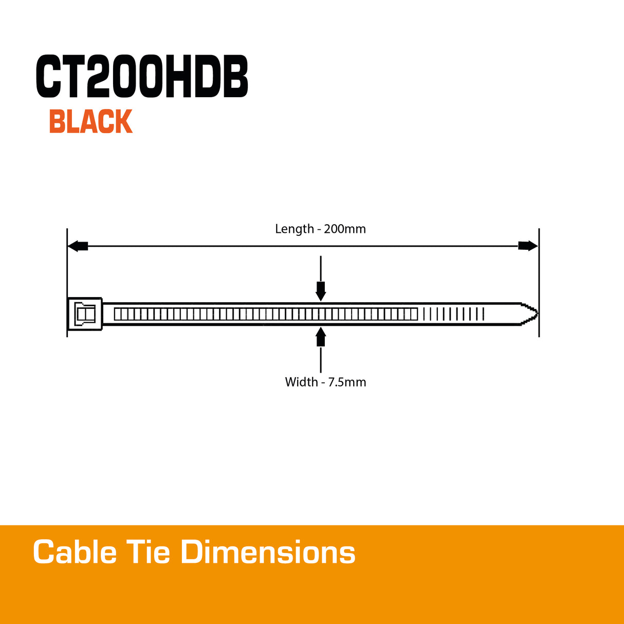 7.5mm Black Cable Tie 200mm 100pk