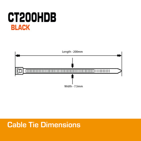 7.5mm Black Cable Tie 200mm 100pk