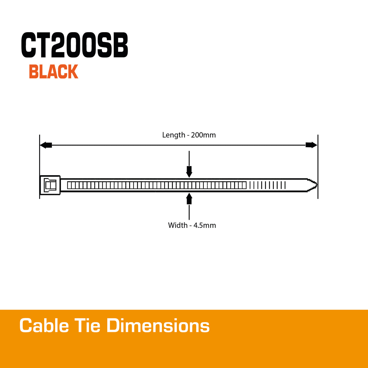 4.5mm Black Cable Tie 200mm 100pk