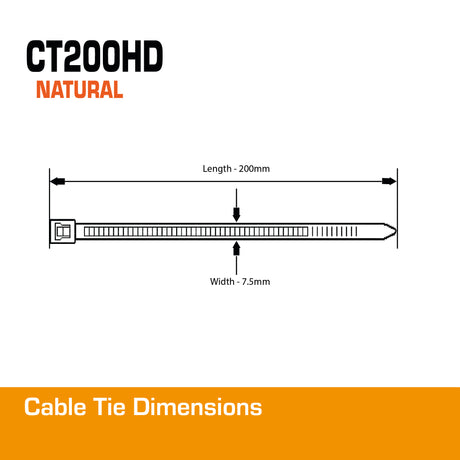 7.5mm Natural Cable Tie 200mm 100pk