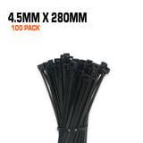 Black cables ties 4.5mm wide 280mm long 100 pack.