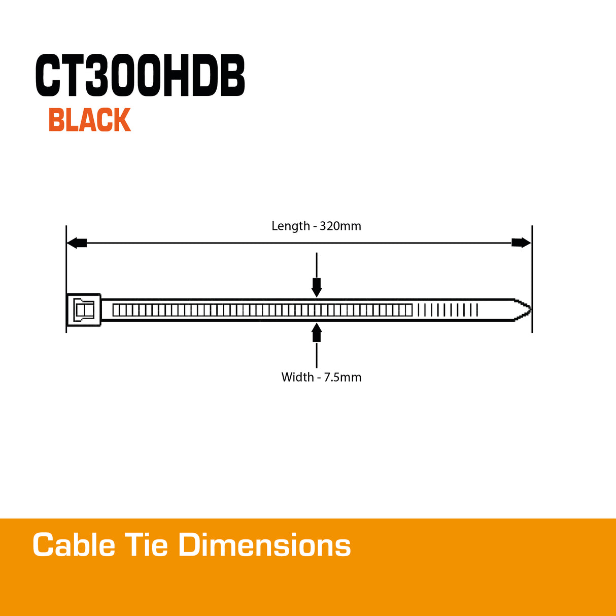 7.5mm Black Cable Tie 320mm 100pk