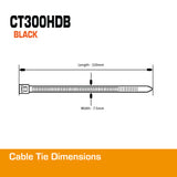 7.5mm Black Cable Tie 320mm 100pk