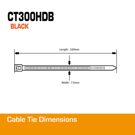 7.5mm Black Cable Tie 320mm 100pk