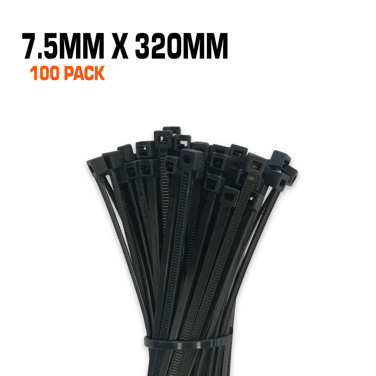 Black cables ties 7.5mm wide 320mm long 100 pack.