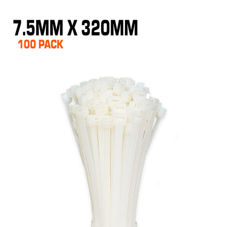 White cables ties 7.5mm wide 320mm long 100 pack.