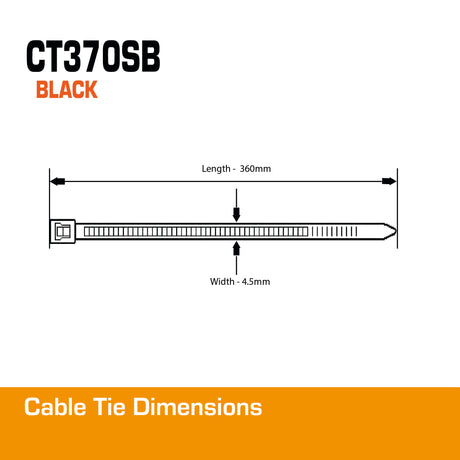 4.5mm Black Cable Tie 360mm 100pk