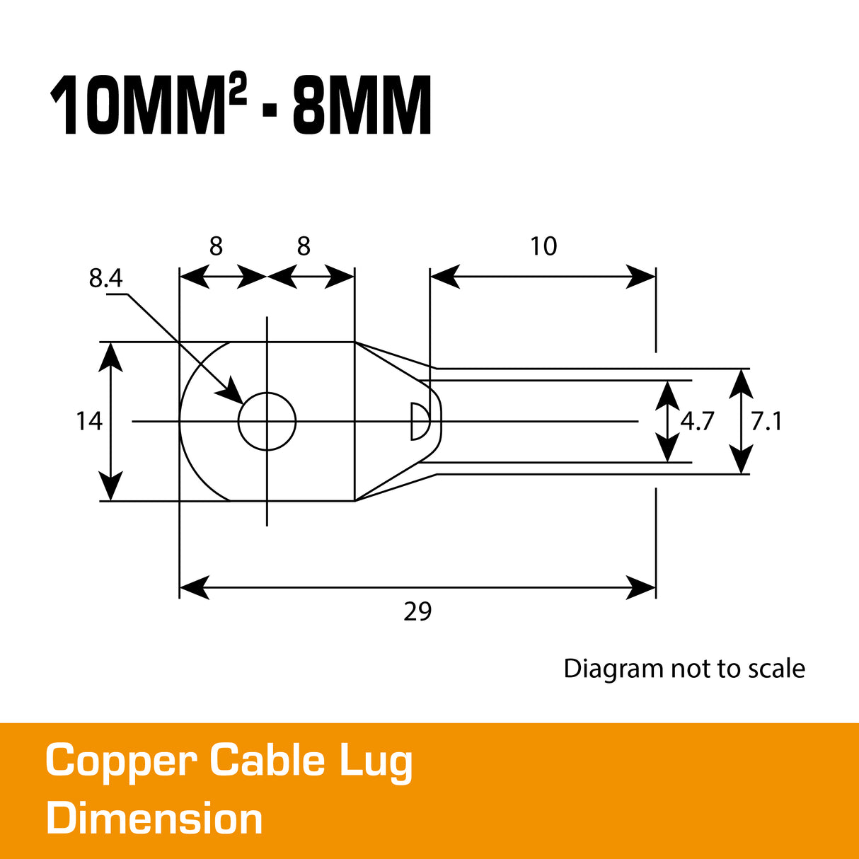 Copper Cable Lug - 10mm² Lug 8mm Hole