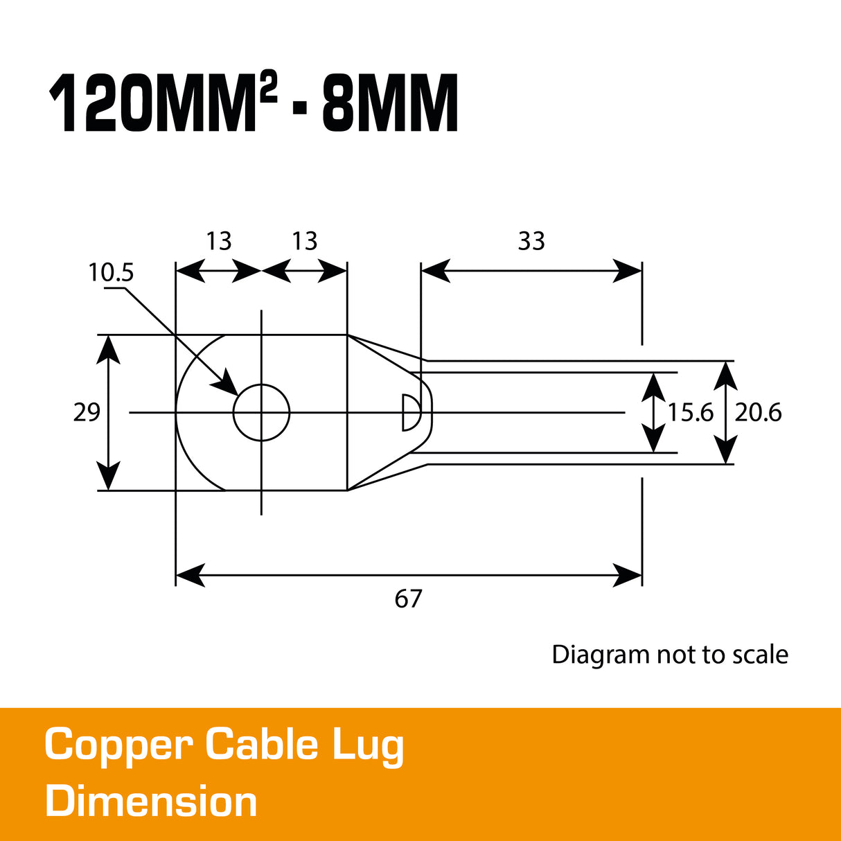 Copper Cable Lug - 120mm² Lug 8mm Hole