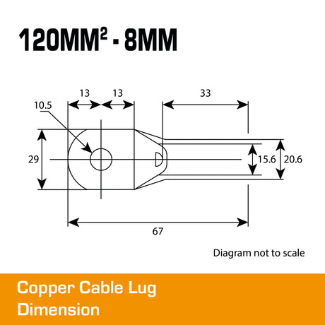 Copper Cable Lug - 120mm² Lug 8mm Hole