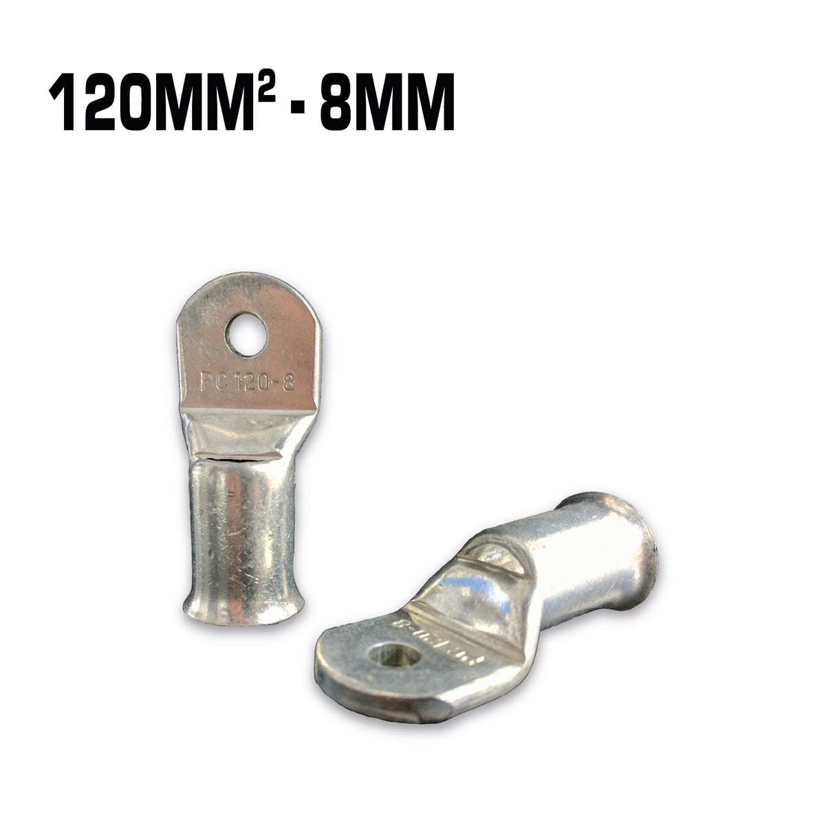 120mm² copper cable lug with a 8mm hole.