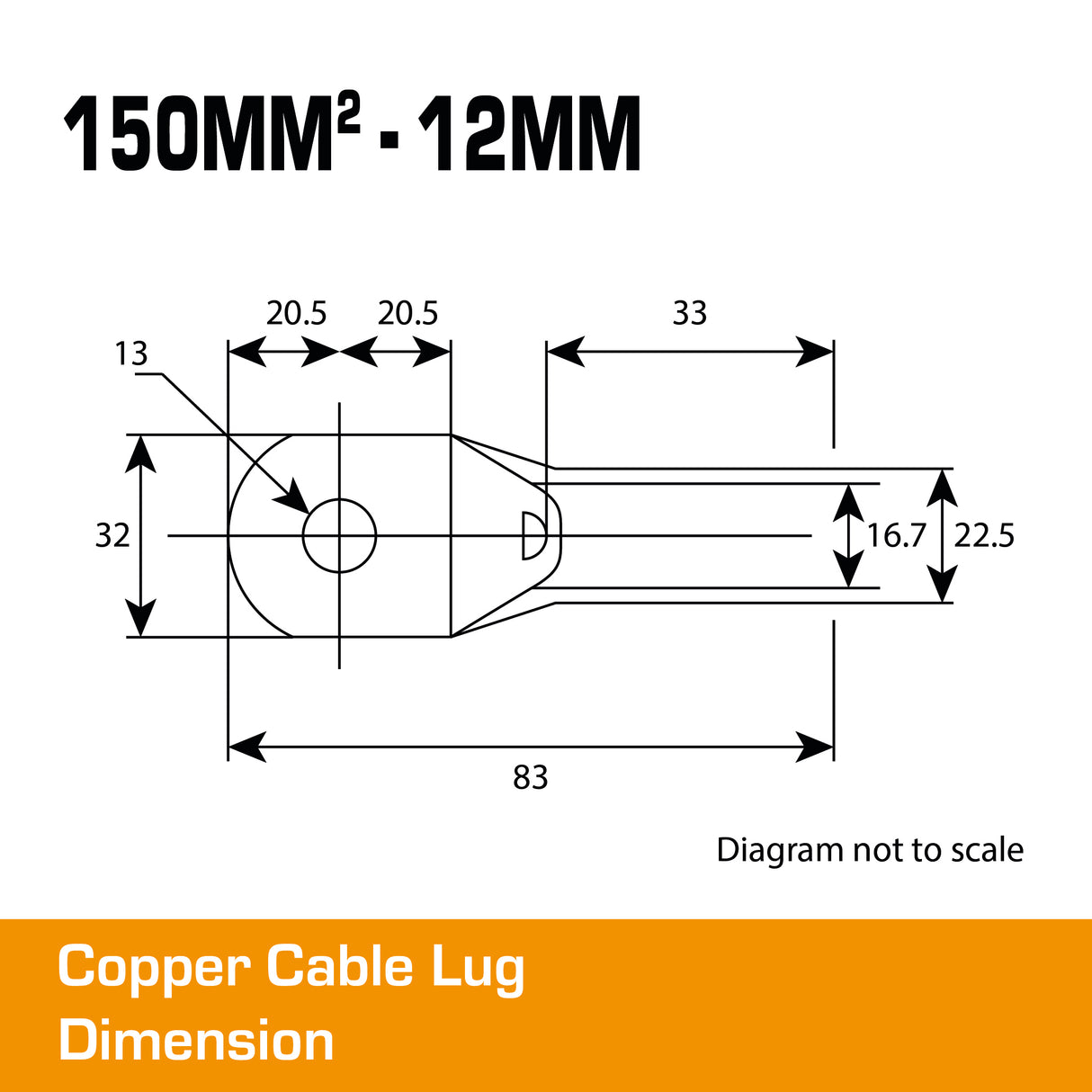 Copper Cable Lug - 150mm² Lug 12mm Hole